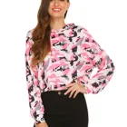 Long Sleeve Hoodie 2020 New Style Multicolor Printed Long Sleeve Crop Top Loose Fit Hoodie Women Top