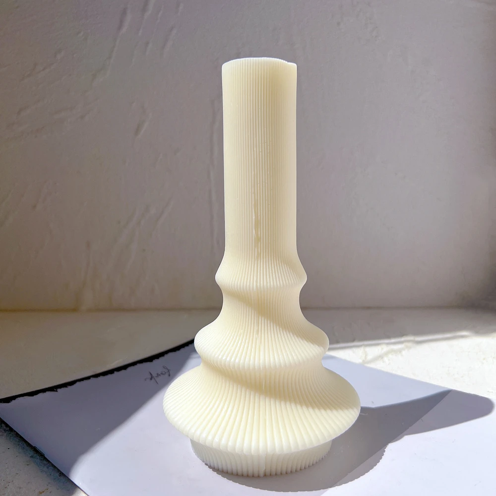 Cylindrical Tall Pillar Candle Molds Ribbed Aesthetic Taper Silicone