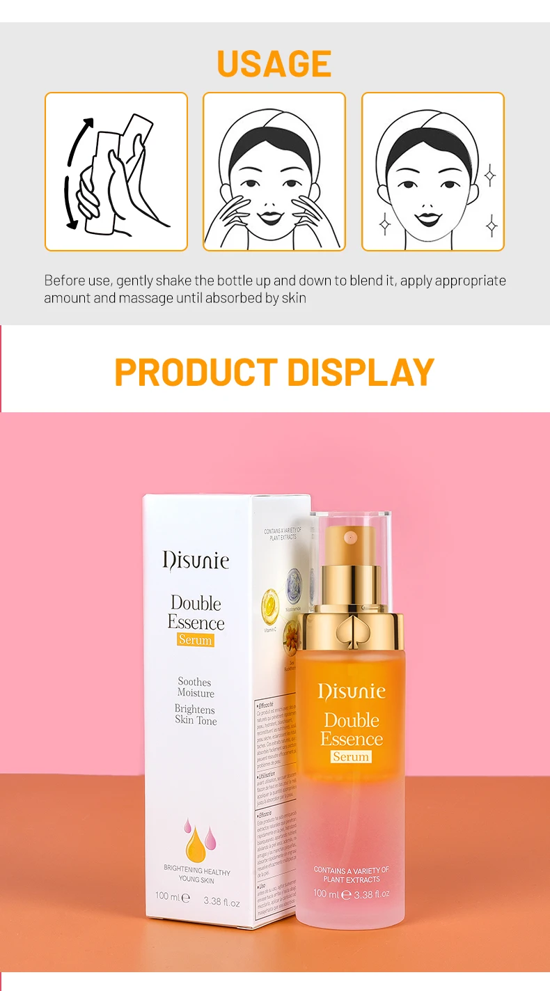 Oem Double Essence Serum Vitamin c & Niacinamide Natural Even Skin Tone Soothing Moisturizing Skin Glow Face Serum