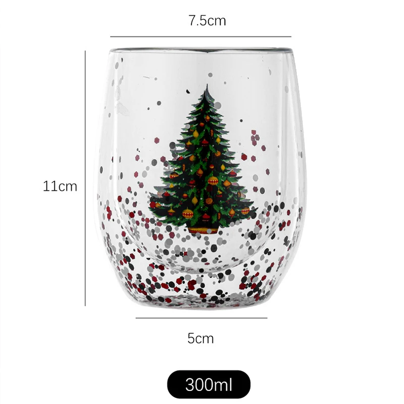 2023 tree Sequins high borosilicate double glass tumbler coffee mug for christmas gift presents