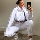 Top Women's Fitness Tracksuit Set In Stock Warm Long Sleeve Casual Crop Top Hoodie Sweatpants Sportswear