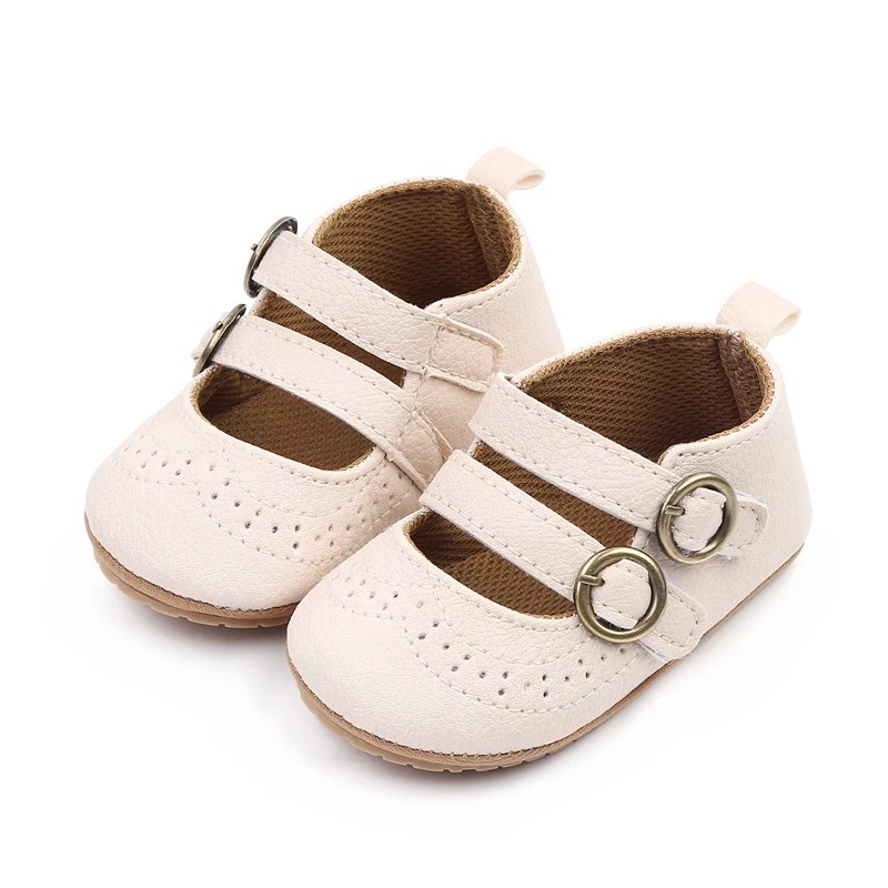 Leather Mesh Hollowed Out Double Line with Baby Girls Solid Color Soft Soled Small Leather Shoes details