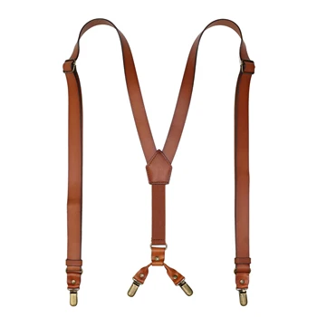 Adjustable Suspender Braces Y Back Design Groomsmen Bridegroom Gift Suspenders Wedding Brown Leather Suspenders for Men