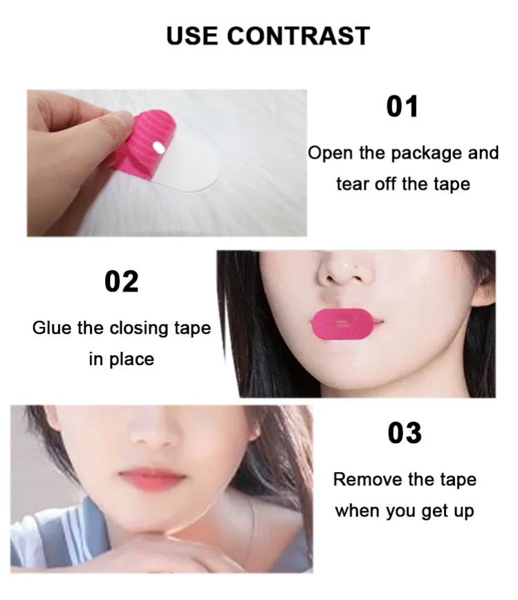 Customized Logo Mouth Tape for Lady Stop Mouth Breathing Sleep Strips Help Nasal Breathing Hypoallergenic Adhesive Sleep Tape details