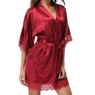 Ladies Sleep Wholesale Plus Size Sexy Ladies Long Sleeve Satin Lace Sleep Nightgowns