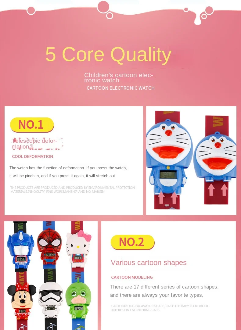 Hot selling Kids watch  Transformation toys for kids in Marvel cute shape  Spider-Man Q version children's toy gift