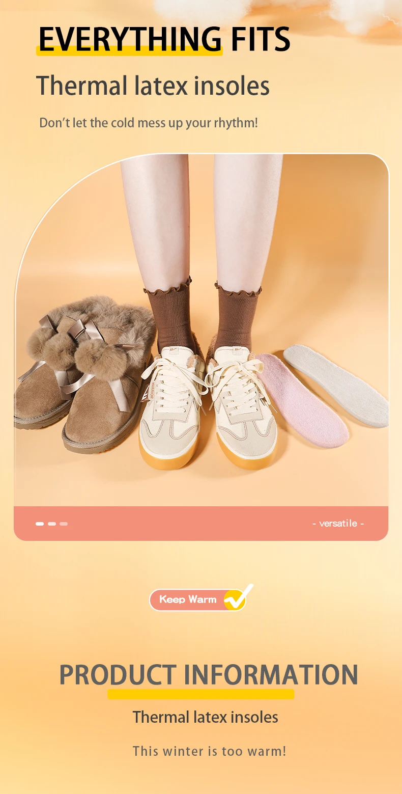 Latex Thermal Insoles for Women, Velvet Looped Winter Boots, Soft & Elastic Latex Thermal Insoles for Women, Velvet Looped Winter Boots, Soft & Elastic