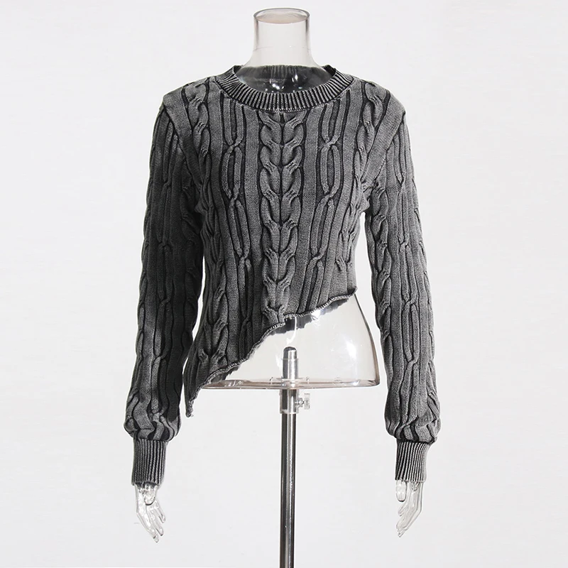 TWOTWINSTYLE 2023 Sweaters Round Neck Long Sleeve Irregular Hem Loose Knitted Women Sweater