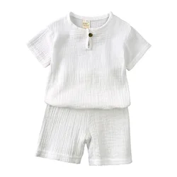 2023 toddler kids clothing sets summer cotton solid short sleeve shirts+shorts two piece boys girls casual outfits
