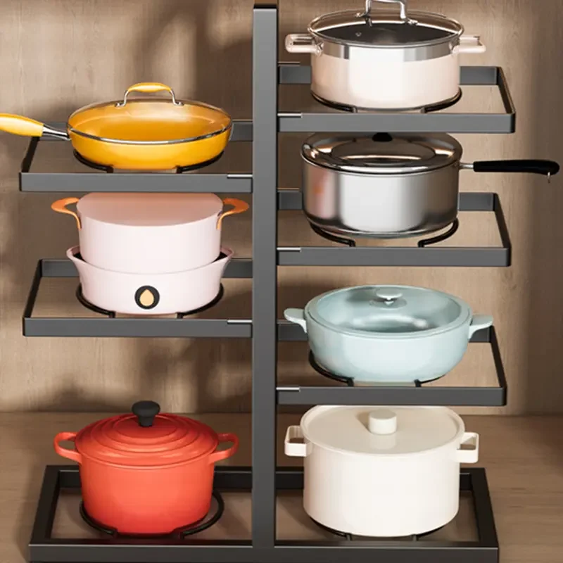 Wholesale cabinets metal pots bowls pans storage racks multi-layer pot racks with lid racks