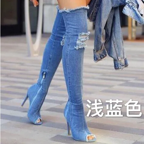 light blue denim heels