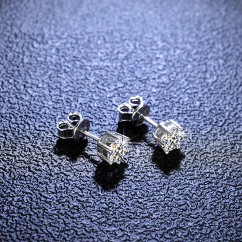 Wholesale Classic Mossanite Screw Back Earrings Luxury Jewelry 925 Sterling Silver VVS Moissanite Diamond Ear Stud For Men Women