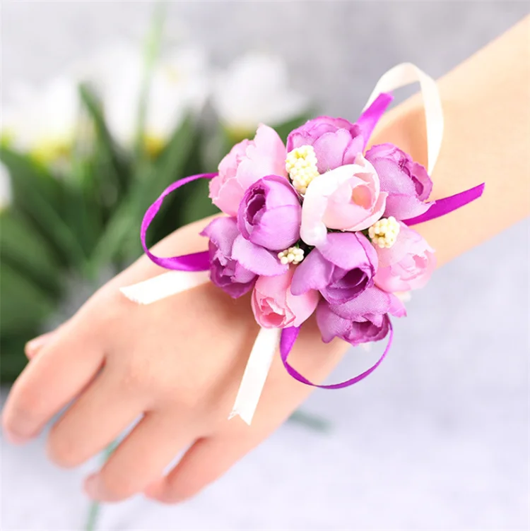 Artificial Hand Wrist Flowers Fabric Wedding Bridal Bridesmaid Wrist Corsage 