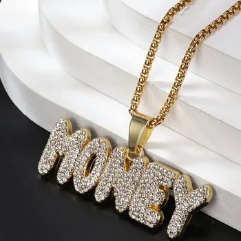 Luxury Gold Plated Money Letter Pendant Chain Necklace Pendant Jewelry Hip Hop Fashion Style Big Chain Necklace Pendant