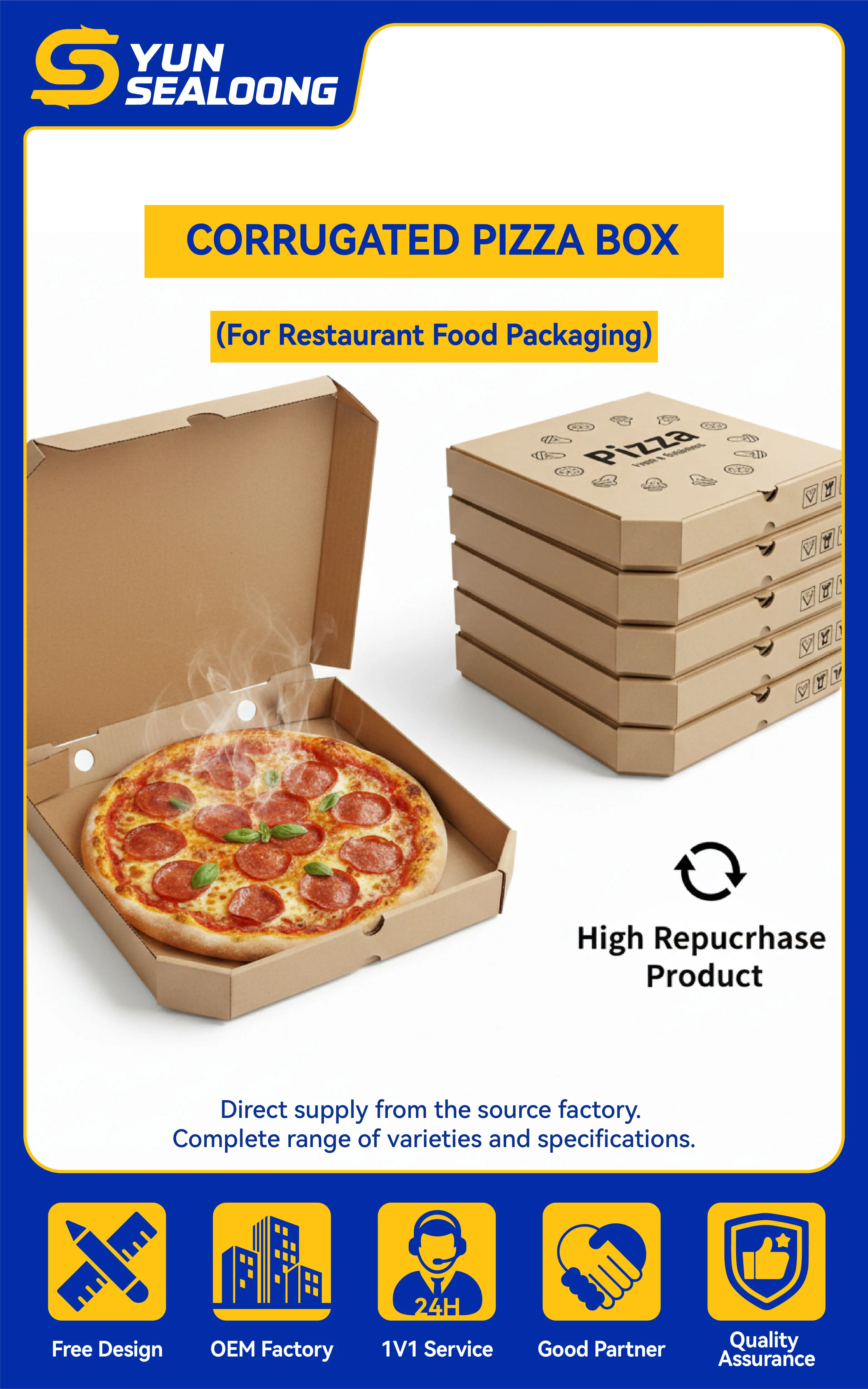 Custom Printed Disposable Kraft Paper Pizza Box for Pizzeria and Takeaway Food Packaging