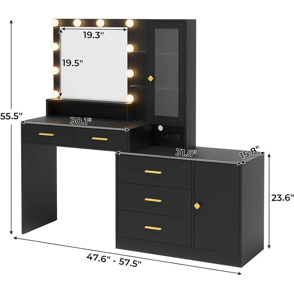 Bedroom Modern Wood MDF Makeup Table with Lights Standing Mirror Removable Features Vanity Desk Includes Storage for Makeup supplier