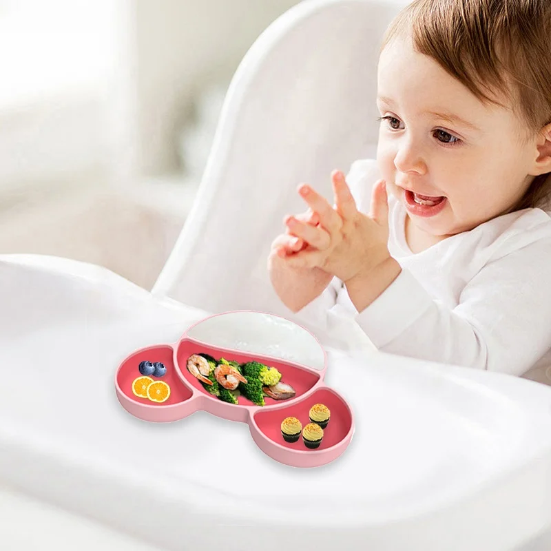 Wellfine Divided Toddler Plates Suction Silicone Baby Plates Skid Resistant Unbreakable Feeding Set For Toddler Children Kids
