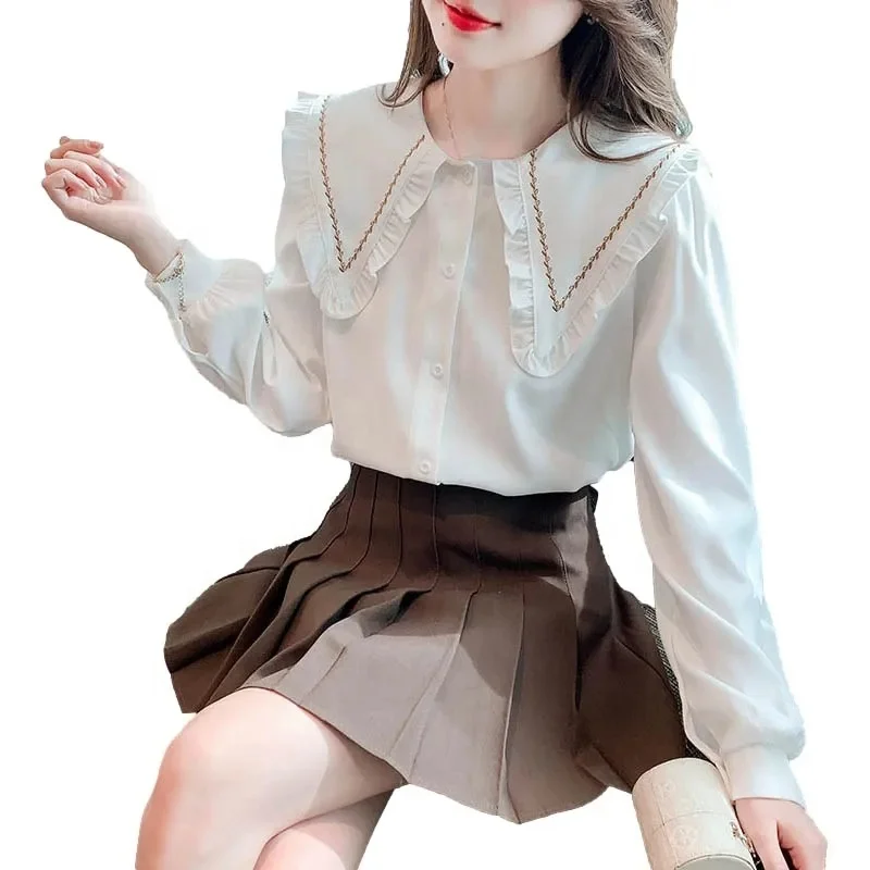 2024 spring Korean style shirt women's design fashion western style long-sleeved temperament stand-up collar shirt