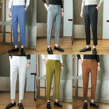 Summer new stretch trousers for men Korean version slim feet 9 nine-point trousers British casual pants