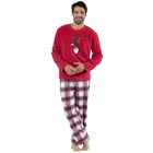 Family Round Neck Long Sleeve Plaid Christmas Elk Family Pajamas For Parents And Children