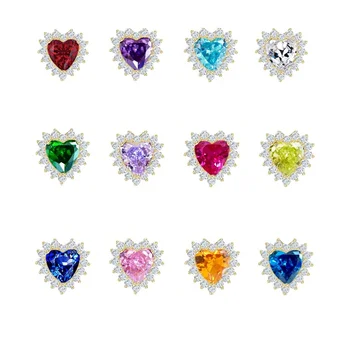 Gemnel 2022 bridal jewelry pave diamond halo heart pendant birthstone charm necklace women