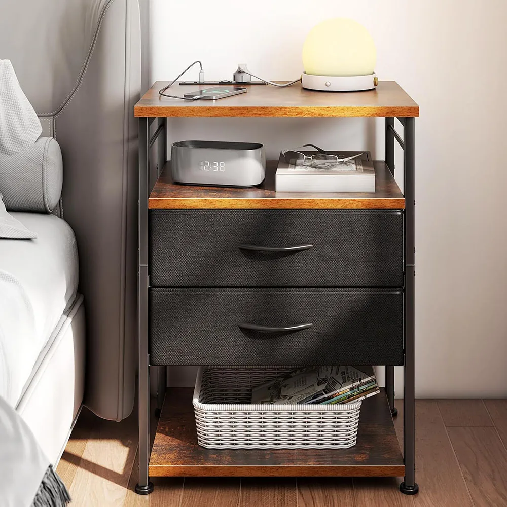Modern 4-Tier Storage Bedside Nightstand Tall Night Stand with Charging Station and Drawers for Home Bedroom End Table factory