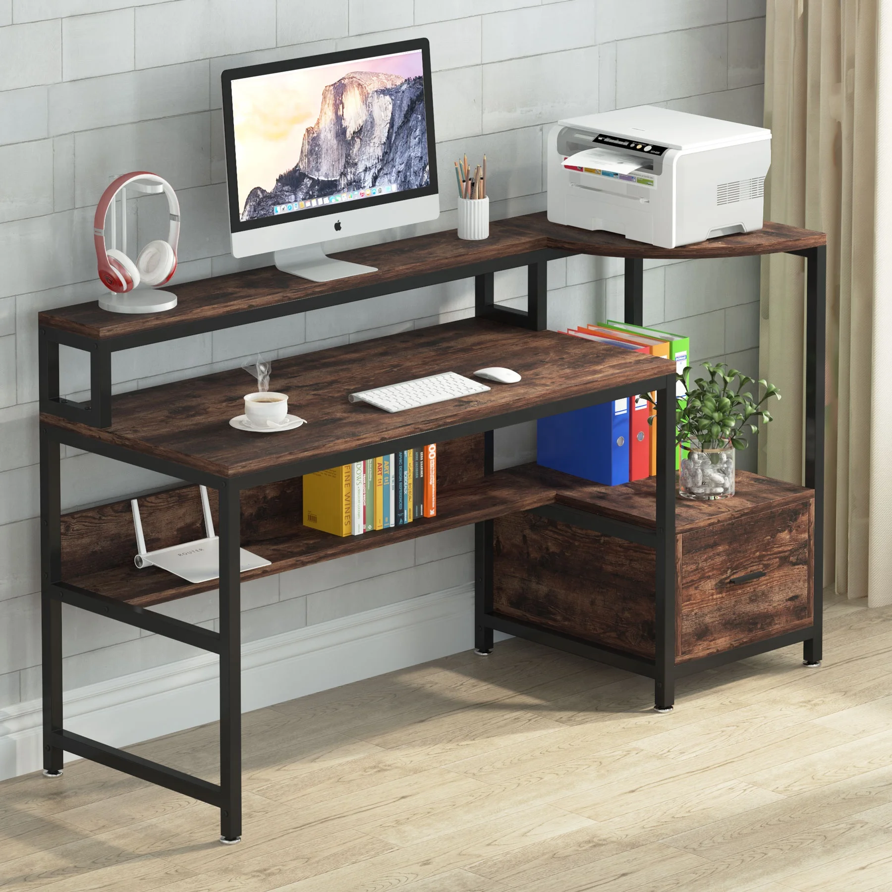 Home Office Small Writing Study Computer Desk Modern Simple Style PC gaming table desks Rustic Brown
