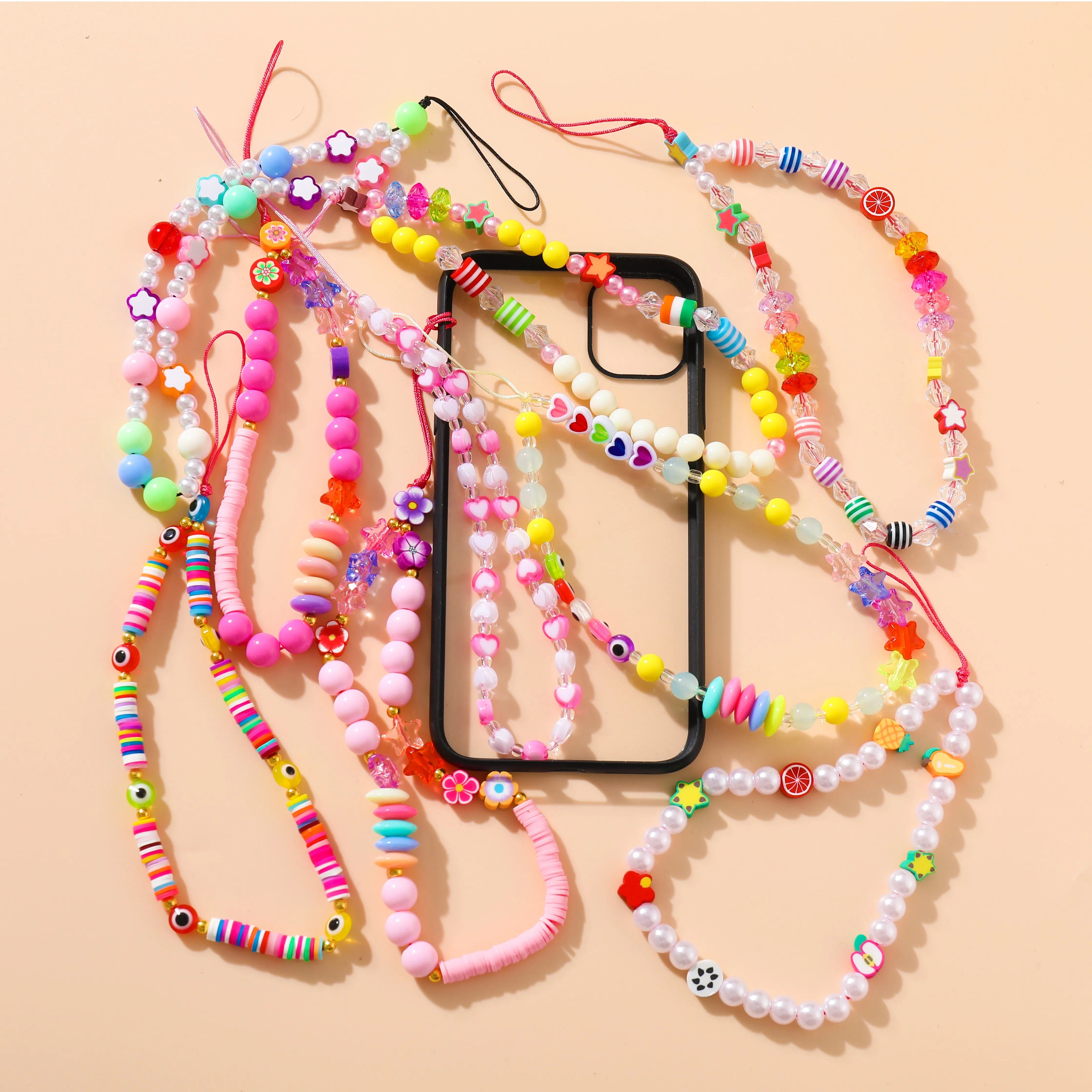 Simple Bohemian Pearl LOVE Letter Beaded Mobile Phone Lanyard Colorful Soft Ceramic Mobile Phone Chain Female Jewelry Gifts