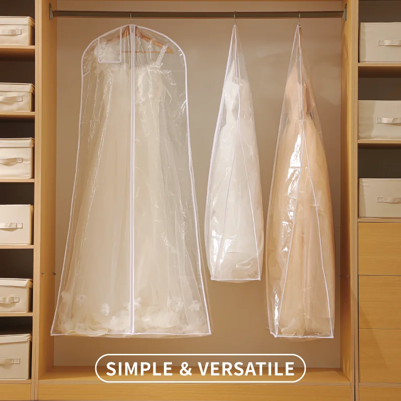 Transparent Long Garment Bag Wedding Dress Dust Cover Bag Wardrobe Bridal Clothing Organization