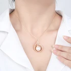 Pearl Pendant New Pearl Round Golden Conch Diamond Inlay 925 Silver Pendant Necklace