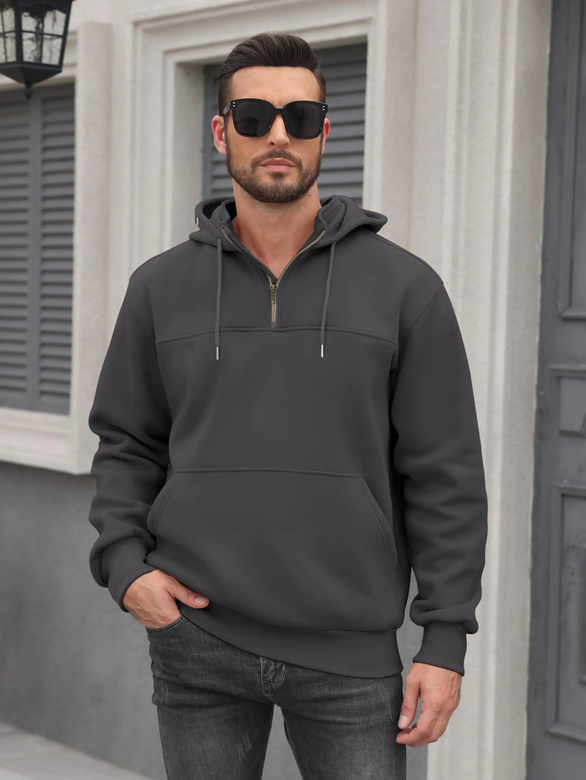 Heavy Weight Custom Zip Hoodie with Zipper Thick Full Zip up Hoodies Unisex Men's Loose Fit 1/4 Zip Pullover Sweatshirt H3843becd99cc411b8bcb72d734838ab1Q