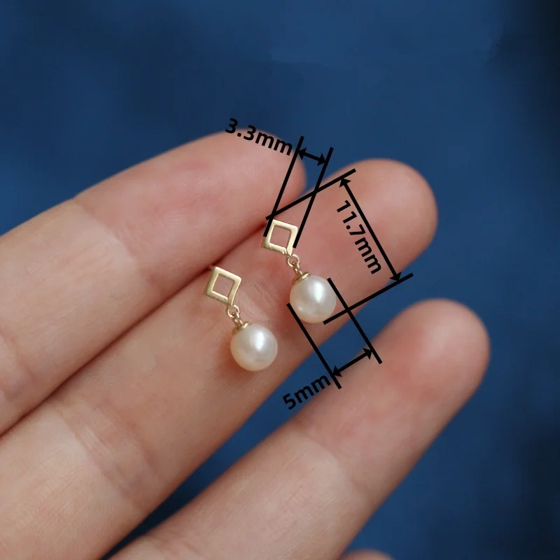 Mini  Stud Earrings Freshwater Natural Pearl Pure 9K Yellow Gold Trendy Unisex Wedding Party Quartz Gift, kj223 3