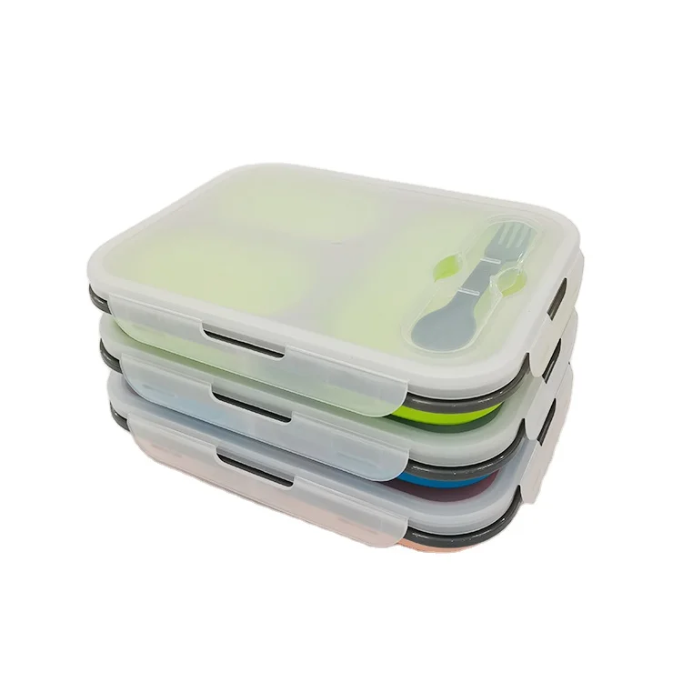 Food Grade Platinum Silicone Lunch Box White Collar Folding Design Microwave Safe Kids Picnic Office Student Food Storage Bag