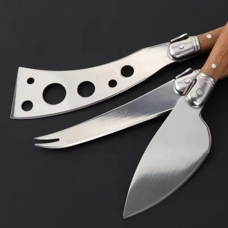 New Product Ideas 2024 Stainless Steel Cheese Tools 3 PACK Cheese Knife Set Wooden Handle Kitchen Accessories