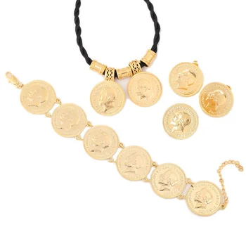 Ethiopian Gold Color Coin Jewelry Sets Ethiopian Trendy Coin Necklace Pendant Earrings Ring Bracelet