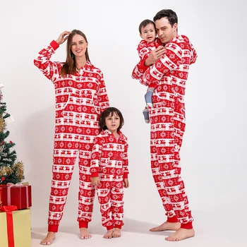 2022 Holiday Loungewear party sleepwear coral fleece Hooded Zippered pijamas Christmas onesie family matching pajamas