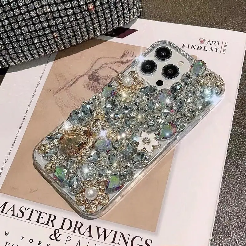 Luxury Girls Women Bear Design Rhinestone Phone Case For iPhone 15 Pro Max 14 13 Samsung A73 S24 Note 20 Diamond Case Back Cover
