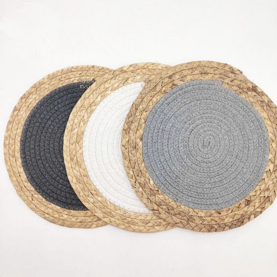 Water Hyacinth cotton Round Placemats, Straw Wicker Placemat Wholesale Bonsai mat for home decor