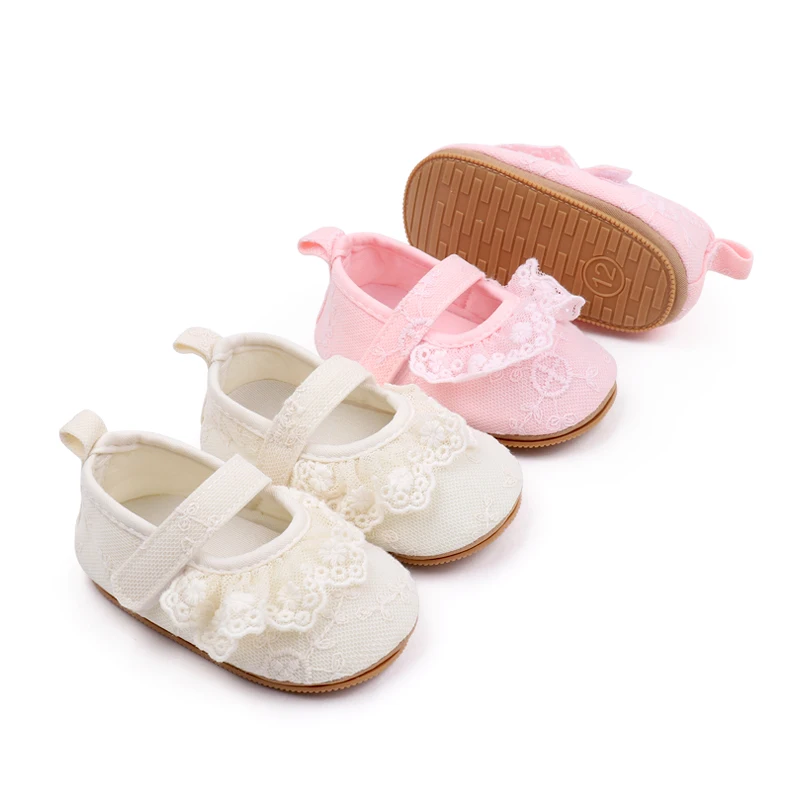 Spring and Autumn Solid Color Lace Lace Soft Soled Non-slip Baby Princess Shoes for Girls details