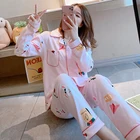 Sleepwear 2021 Spring And Autumn Sleepwear Woman V-neck Long Sleeve Two-piece Household Clothes
