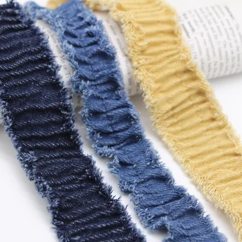 Designer Style single-Sided Denim Pleated Ribbon Lace for Clothing Hats Bags Hair Hoops Other Decorative Hair Accessories