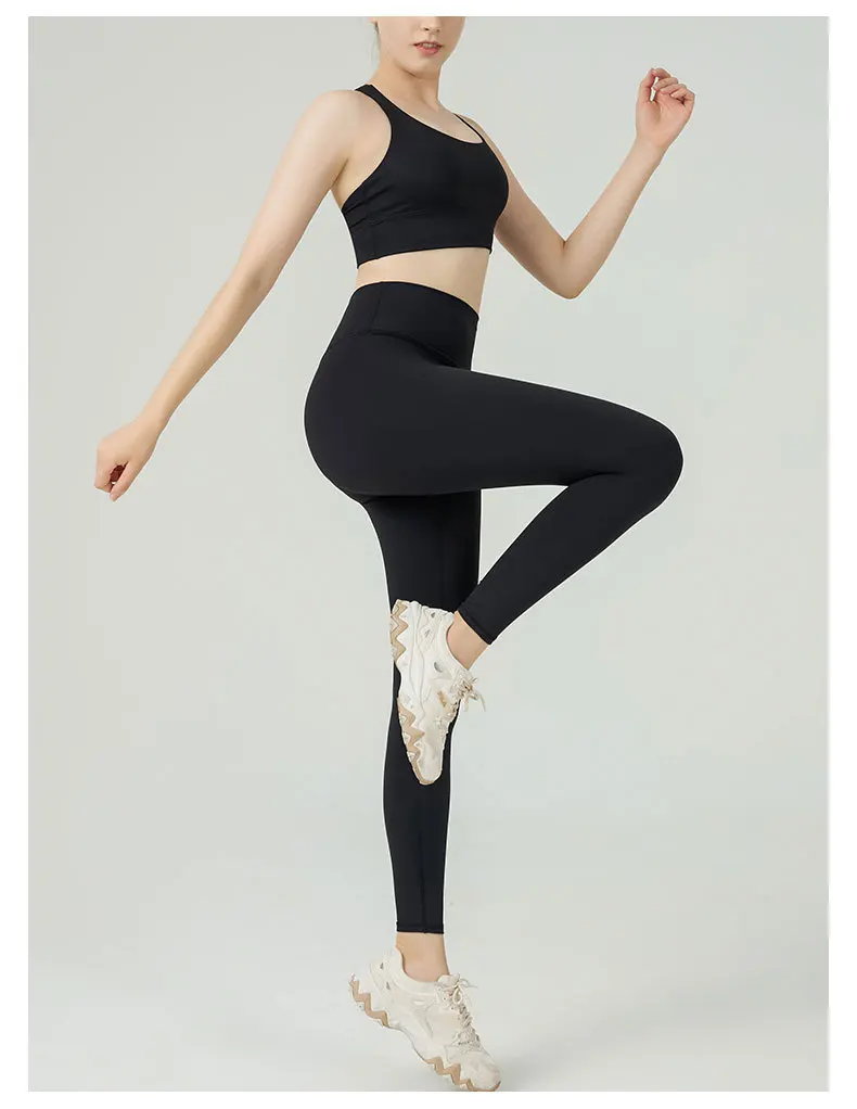 Custom new arrival women's solid color cross beauty back sports bra slim fit buttocks yoga leggings yoga suit