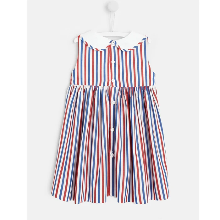 Boutique Child Summer Sleeveless  Dress New Style Peter Pan Collar Stripe Baby Girl Dress