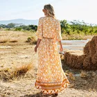 2021 Womens Sexy Split Floral Dress Loose Printed V Neck Beach Boho Dress For Parties