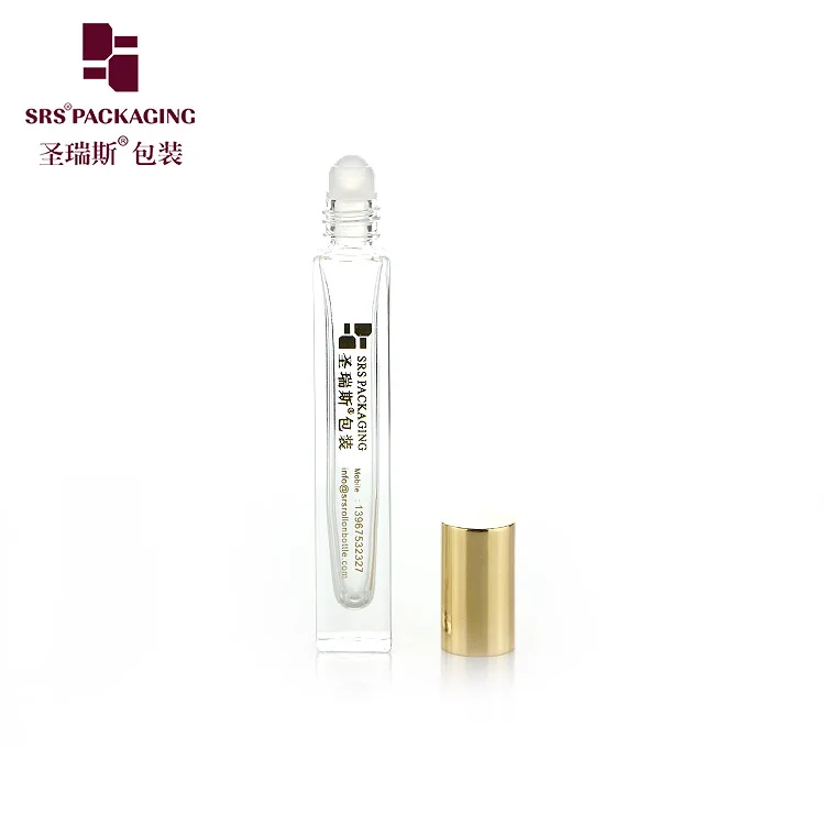 10ml High End Empty Square Glass Roll On Bottle with Bamboo Wooden Cap and 3D Printing Logo Service for Perfume Oil Serum