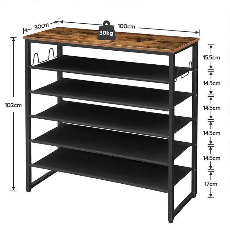 Wholesale Industrial 4/5/6/8 Tier Metal Shoe Rack Organizer Shoe Shelf with Oxford Fabric Shelves and Top Panel For Entryway