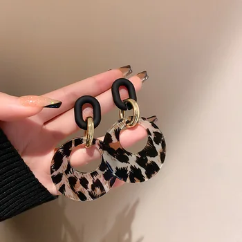 Online red leopard print exaggerated earrings high quality big temperament retro Hong Kong style big face suitable earrings