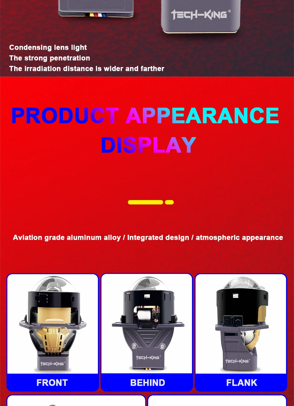 TECH-KING TIR bi-prism direct laser lens near and far light integrated 3-inch double lamp cup lens headlight projector headlamp