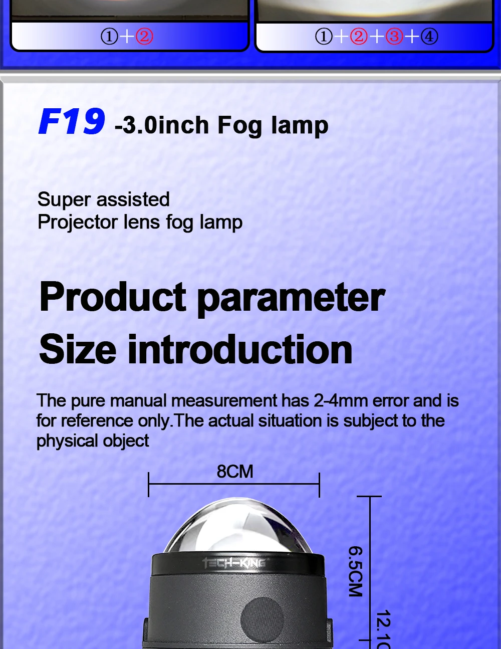 TECH-KING car accessories 3.0inch projector led fog lights for universal cars 12V 6000K 100W High brightness lens fog lamp