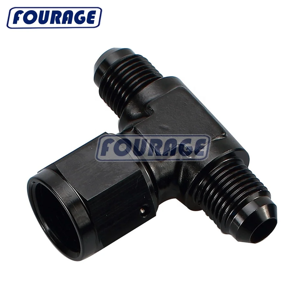 Black Aluminum 10AN 10AN Male Flare Tee Fitting With AN10 Female Swivel On Side Adaptor 